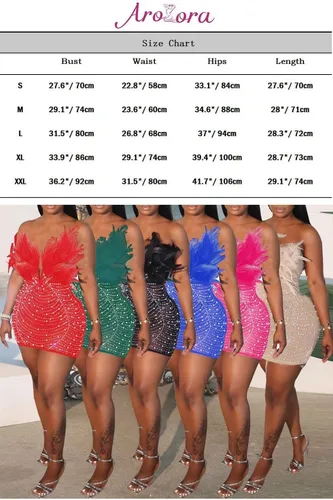 Vista 5 de Aro Lora Vestido sexy para mujer, sin tirantes, con plumas, con diamantes de imitación, de malla transparente