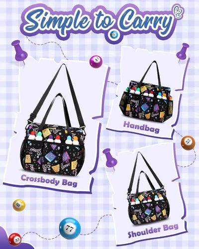 Vista 3 de Bolsa de Bingo con Bolsillos para Marcadores Casino Accesorios de Juego de Bingo para Adultos Mayores Negro