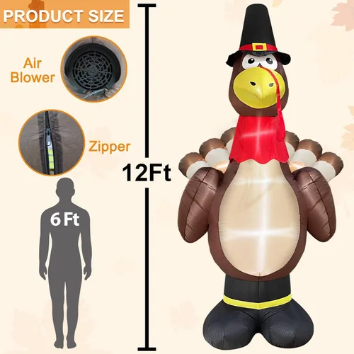 Vista 2 de Inflables de pavo gigante de 12 pies para decoración de Acción de Gracias