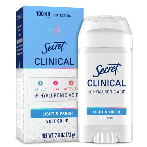 Vista 15 de Secret Clinical Strength 100HR - Desodorante antitranspirante sólido suave para mujeres, 3 veces protección contra el estrés con ácido hialurónico