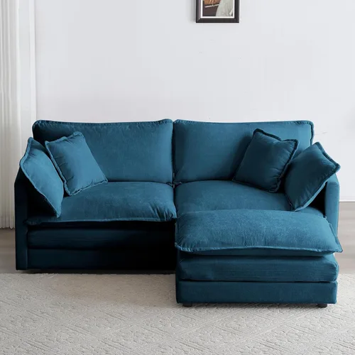 Vista 13 de KIVENJAJA - Sofá modular en forma de U extragrande tipo nube, chenilla moderna de 4 plazas con asiento profundo para sala de estar y oficina, con 2