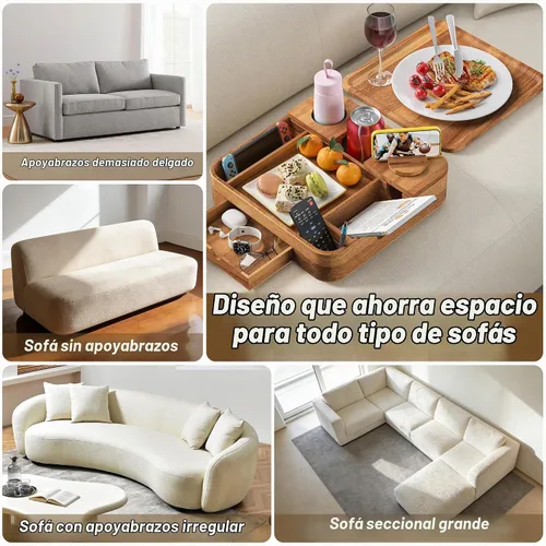 Vista 7 de Soporte para tazas de sofá, bandejas de madera de acacia de 2 niveles