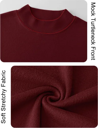 Vista 5 de Rapbin Camiseta de manga larga para mujer, cuello alto, básica, elástica, ajustada, ligera, térmica