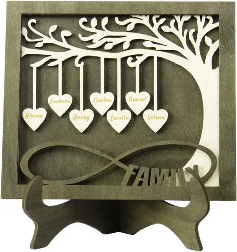 Vista 16 de Árbol genealógico con etiqueta de corazón, placas de madera grabadas personalizadas, regalos personalizados para madres, padres, escritorio, nombres