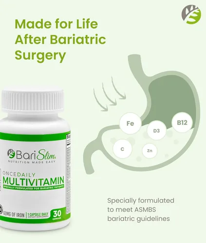 Vista 3 de BariSlim Cápsula multivitamínica bariátrica Once Daily - 60 mg de hierro - Vitamina bariátrica y suplemento para poscirugía incluyendo bypass