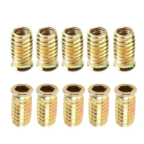 Vista 11 de MroMax 20 piezas de insertos de tuerca para muebles M6x10mm, acero al carbono, zincado, hexagonal interno, tornillo con brida, insertos de madera