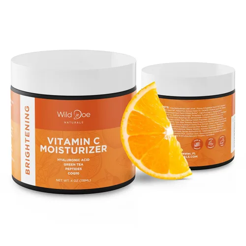 Vista 2 de Hidratante facial y cuello con vitamina C, crema reafirmante para los ojos, antienvejecimiento, piel brillante con té verde, ácido hialurónico