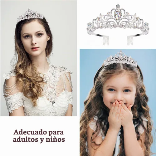 Vista 3 de Velscrun Tiara - Banda de reina de cumpleaños con tiara de diamantes de imitación, Carburo, Cristal Tiara de cumpleaños 05