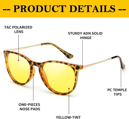 Vista 6 de FIMILU Lentes de conducción nocturna para mujeres y hombres, lentes polarizados de visión nocturna que reducen el deslumbramiento para la noche 8859