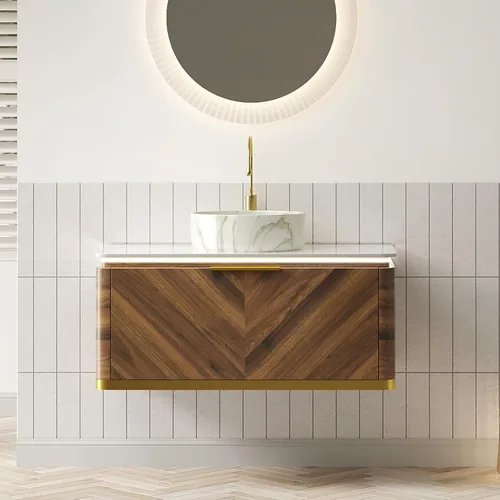 Vista 13 de LKTART Mueble de baño flotante de 36 pulgadas con fregadero, moderno armario de almacenamiento montado en la pared con luz LED, lavabo de cerámica