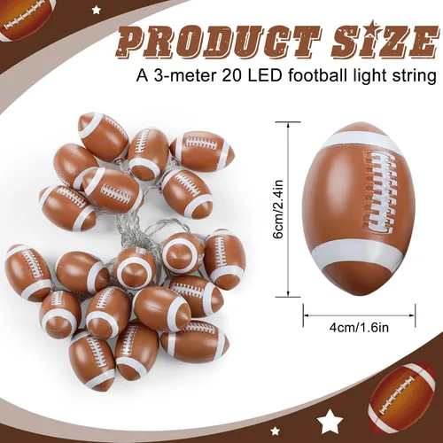 Vista 2 de VIHOSE Guirnalda de luces decorativas de fútbol de 9.84 pies, 20 luces LED, decoración de fútbol para habitación, alimentada con pilas, iluminación