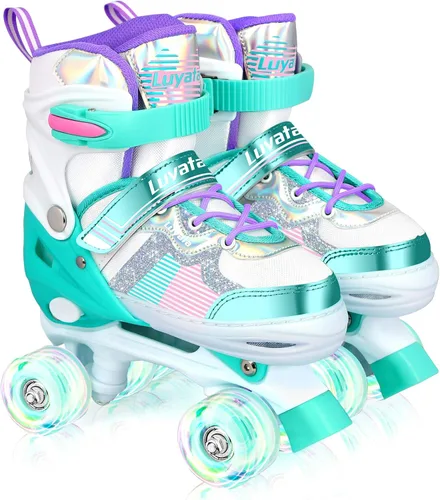 Vista 7 de Luyata Patines ajustables para niñas y niños, 4 tamaños de 6 a 12 y 3 a 5 años, patines para niños con 8 ruedas brillantes que se iluminan, 3