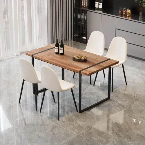 Vista 34 de Juego de mesa de comedor moderno para 4, juego de mesa y sillas de cocina de madera, juego de mesa de comedor de 5 piezas con 1 mesa de MDF y 4
