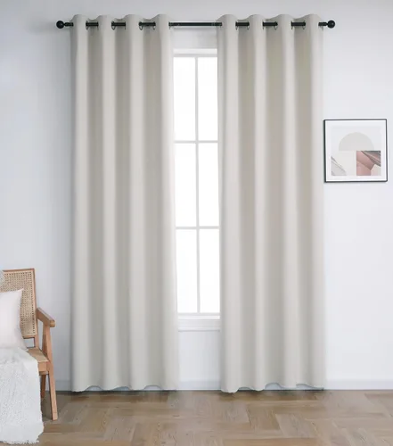 Vista 14 de INLINAS Cortinas opacas para dormitorio, aislamiento térmico, reducción de ruido, juego de 2 paneles de ahorro de energía, beige, 42 pulgadas