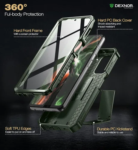 Vista 6 de Dexnor Funda para Samsung Galaxy A32 5G, [protector de pantalla y soporte integrados] Protección de grado militar resistente a prueba de golpes