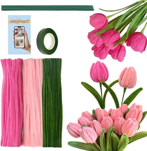 Vista 15 de URSDIART 311 piezas de limpiapipas azules para manualidades - Kit de fabricación de flores de tallos de felpilla, alambre grueso y esponjoso