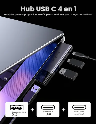 Vista 4 de MOGOOD Hub USB C 4 en 1 para Mac Adaptador multipuerto 100W USB 3.0