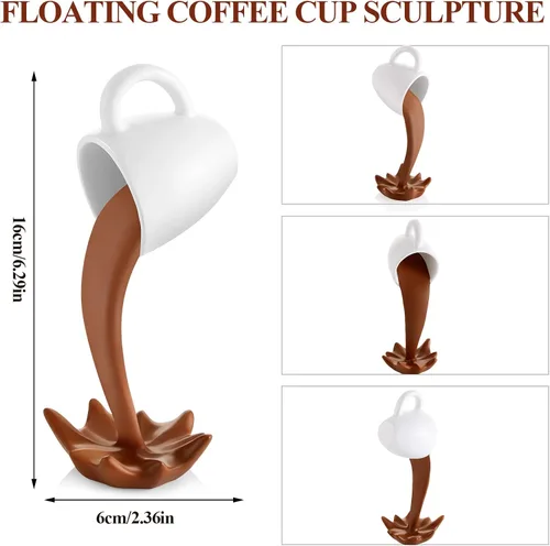 Vista 2 de Jetec Taza de café flotante, decoración de escultura, mini vertido de plástico, tazas de café, regalos para familiares y amigos (marrón)