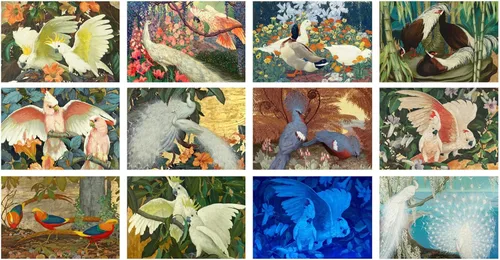 Vista 2 de Calendario de pared 2026 [13 páginas de 8 x 12 pulgadas] FANTASTIC BIRDS Vintage Modern Museum Art Retro Poster Peacock Flamingo Loro
