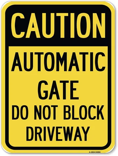 Vista 2 de Precaución, puerta automática, no bloquee la entrada Señal de estacionamiento de aluminio de calibre pesado a prueba de óxido de 12 x 18 pulgadas
