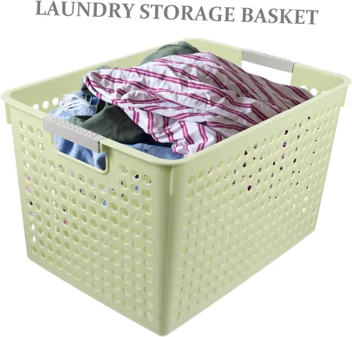 Vista 6 de Cesta de lavandería de plástico de gran capacidad, asa organizadora de ropa sucia y artículos diversos, para uso en casa, oficina o escuela