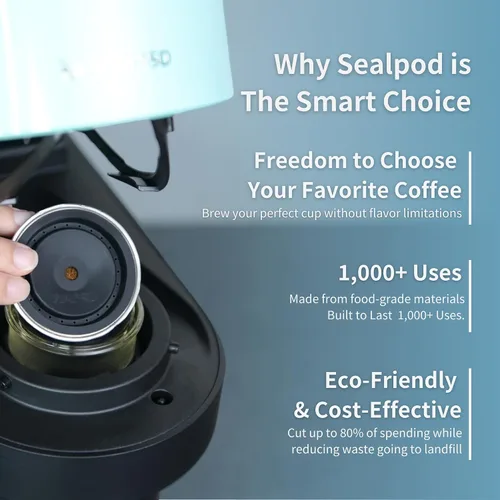 Vista 4 de SEALPOD - Fundas reutilizables para cápsulas de café reutilizables Nespresso Vertuo, tapas de silicona de grado alimenticio, tapas recargables