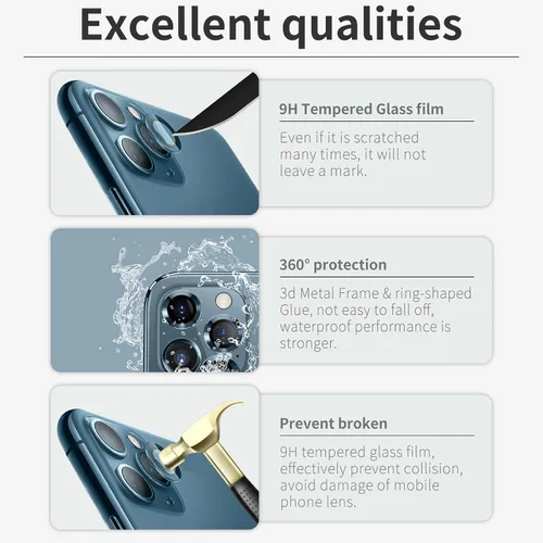Vista 4 de LucBuy Protector de lente de cámara para iPhone 12 Pro Max, vidrio templado HD de alta calidad, aleación de aluminio, anillo individual, película