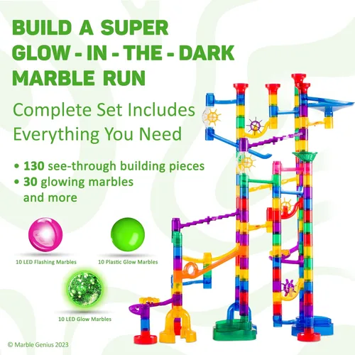 Vista 3 de Marble Genius Glow Marble Run Super Set - 200 piezas completas + aplicación de instrucciones gratuita y manual de instrucciones a todo