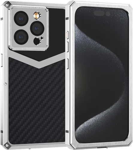 Vista 10 de HUALIMEI Funda de lujo para iPhone 13 Pro 6.1, funda de teléfono de fibra de carbono, armadura protectora militar con protector de pantalla