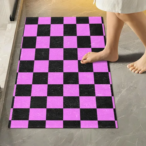 Vista 49 de Tapete de baño a cuadros de tablero de ajedrez, suave, absorbente, lavable, tapete de baño para piso de baño, tapete de baño antideslizante