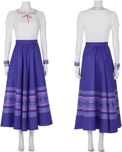 Vista 3 de GAUWEAN Dolores - Disfraz Madrigal, vestido de manga corta para mujer, falda con collar para la cabeza, trajes de Halloween para adultos