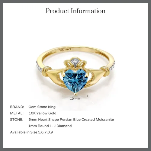 Vista 76 de Gem Stone King Anillo de compromiso claddagh celta irlandés de oro amarillo de 10 quilates con piedra preciosa en forma de corazón de 0.236 in