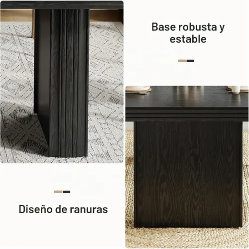 Vista 8 de Tribesigns Mesa de comedor de granja de 63 pulgadas para 6, mesa de cocina moderna con línea acanalada para comedor, sala de estar, color negro