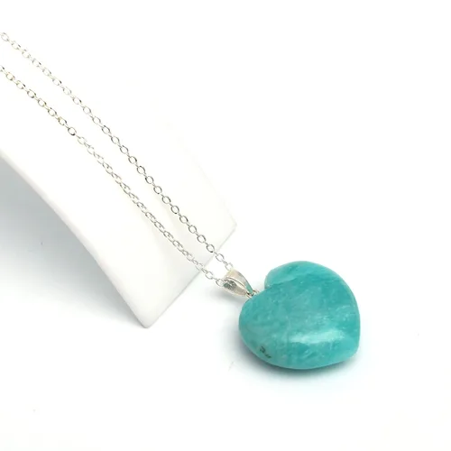 Vista 4 de Gempires Natural Tiendaite Heart Crystals Pendant Necklace, Silver Plated 18 + 2 Inch Adjustable Chain (Tiendaite)
