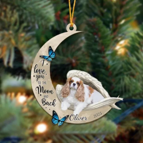 Vista 71 de Adorno colgante personalizado de ángel durmiendo en la luna, perro sabueso afgano, nombre personalizado, acrílico impreso en 2D plano – cumpleaños
