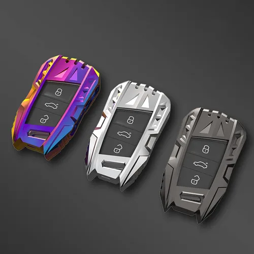 Vista 7 de Aleación de zinc Smart Car Key Fob Case Cover Holder para Volkswagen VW Passat Tiguan Atlas Golf Alltrack con llavero