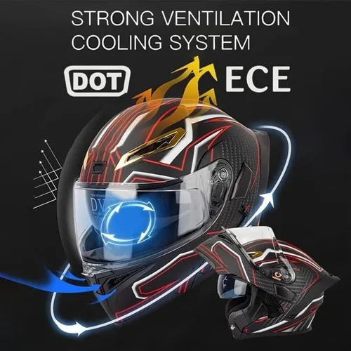 Vista 2 de Casco de cara completa abatible para motocicleta con doble visera solar, aprobado por ECE/DOT, casco de motocross para scooter, turismo, bicicleta
