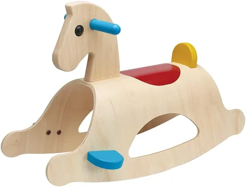 Vista 4 de PlanToys® Caballo mecedor de madera clásico Palomino para niños pequeños