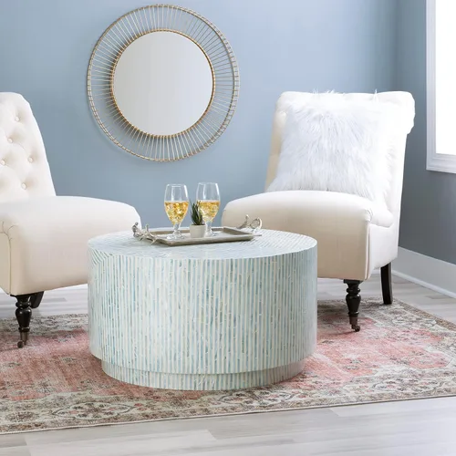 Vista 2 de Linon Home Decor Products Mesa de centro Kiro Blue Capiz