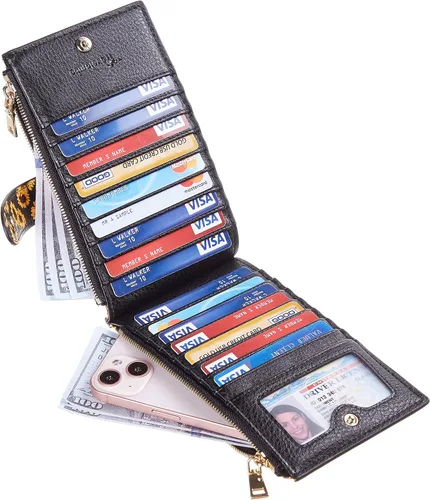 Vista 2 de Travelambo Billetera plegable con bloqueo RFID para mujer con bolsillo con cremallera