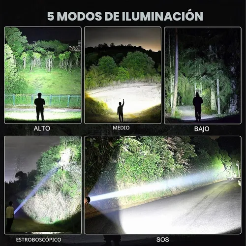 Vista 5 de Paquete de 3 linternas LED recargables de alto lumen, linterna súper brillante de 90,000LM, linterna potente ajustable de 5 modos con cable USB