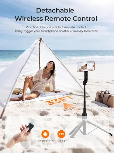Vista 5 de Trípode para teléfono y palo para selfie, trípode extensible todo en uno de aluminio de 74.8 in para smartphone Negro
