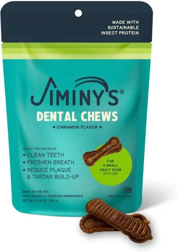 Vista 4 de Jiminy's Masticables dentales para perros, sabor a canela, científicamente probado para mejorar la salud bucal, los huesos dentales limpian