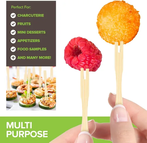 Vista 4 de 200 tenedores de aperitivo de bambú, tenedor desechable de bambú de 3.5" para charcutería, mini tenedores para aperitivos, tenedores de cóctel