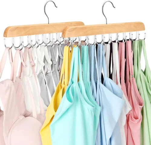 Vista 7 de Colgador de brasier para armario, organizador de camisetas sin mangas, capacidad de 20 ganchos, plegable, de madera, ahorro de espacio, organizador