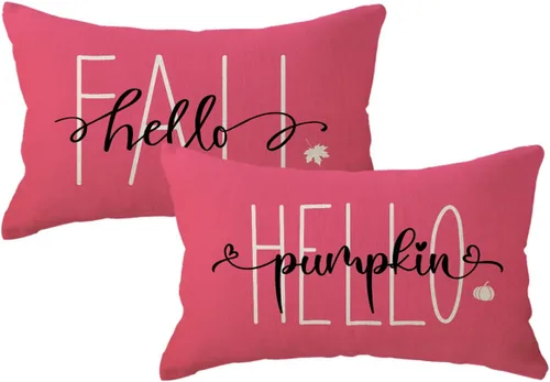 Vista 12 de Fundas de almohada naranjas de otoño de 12 x 20 pulgadas, paquete de 2 fundas de almohada decorativas rectangulares/lumbar, fundas de cojín de Hello