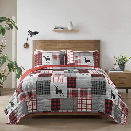 Vista 3 de Woolrich Juego de edredón reversible – Estilo cabaña invertido a color sólido, colcha ligera para todas las estaciones, capa de ropa de cama
