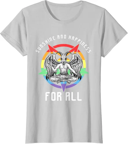 Vista 19 de Funny Sunshine and Happiness for All LGBT Gay Pride Baphomet Camiseta Negro