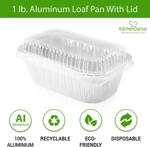 Vista 4 de Aluminio desechables 1 Lb. Mini molde con tapa transparente- paquete de 20 moldes y 20 tapas.