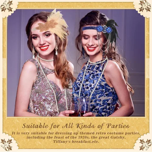 Vista 7 de cridoz Accesorios de flapper para mujer, accesorios de flapper de los años 20, accesorios de Gatsby de los años 20, accesorios para mujer (beige)